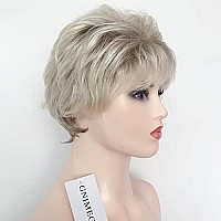 GNIMEGIL Old Lady Wig Blonde Hair Short Curly Wigs Natural Mommy Wig with Bangs for Women Heat Resistant Synthetic Cosplay Wig Halloween Costume for Women