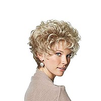 GNIMEGIL Old Lady Wig Blonde Hair Short Curly Wigs Natural Mommy Wig with Bangs for Women Heat Resistant Synthetic Cosplay Wig Halloween Costume for Women