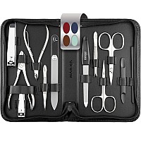 marQus Nail Kit for Men and Women - Manicure Set 12 pcs - German Made Nail Kit - Grooming Set - Black Nappa Leather Case with exclusive Glass Nail File - Manicure Set made in Germany