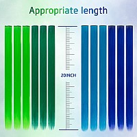 24 Pieces Party Highlights Clip in Colored Hair Extensions Colorful Hair Extensions 20 inches Straight Synthetic Hairpieces(Blue+Dark blue+Green+Grass green)