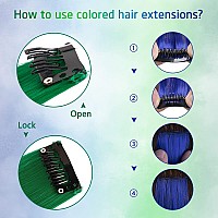 24 Pieces Party Highlights Clip in Colored Hair Extensions Colorful Hair Extensions 20 inches Straight Synthetic Hairpieces(Blue+Dark blue+Green+Grass green)