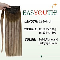 Easyouth Ponytail Extension Human Hair Balayage Pony Tails Hair Extensions Human Hair Dark Brown Fading To Ash Brown Mixed Light