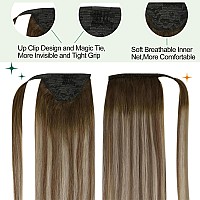 Easyouth Ponytail Extension Human Hair Balayage Pony Tails Hair Extensions Human Hair Dark Brown Fading To Ash Brown Mixed Light