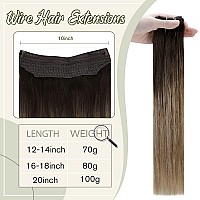 Easyouth Wire Hair Extensions Human Hair Layered Fish Line Hair Extensions Dark Brown Balayage Chestnut Brown Ash Blonde Human H