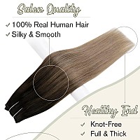 Easyouth Wire Hair Extensions Human Hair Layered Fish Line Hair Extensions Dark Brown Balayage Chestnut Brown Ash Blonde Human H