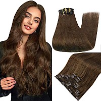 Full Shine 14 Inch Brown Human Hair Clip In Extensions 7Pcs Clip In Hair Extensions Real Human Hair Cool Brown Hairpiece For Wom