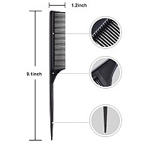 10 Pieces Rat Tail Comb Styling Carbon Heat Resistant Comb Anti Static Teasing Comb For Back Combing Root Teasing Adding Volume