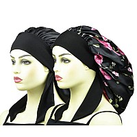 Satin Bonnets For Braids Long Hair Cover Women Silk Hair Bonnet Sleeping Night Caps Xl Large Girls Satin Sleep Cap With Tie Blac