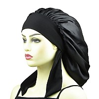 Satin Bonnets For Braids Long Hair Cover Women Silk Hair Bonnet Sleeping Night Caps Xl Large Girls Satin Sleep Cap With Tie Blac