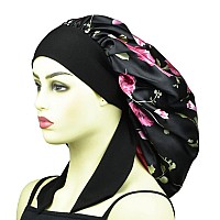 Satin Bonnets For Braids Long Hair Cover Women Silk Hair Bonnet Sleeping Night Caps Xl Large Girls Satin Sleep Cap With Tie Blac