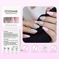 Coolnail 3D Ab Rhinestones False Nails Pink Color Candy Coffin Frosted Matte Flat Full Cover Handmade Bride Fake Nail Tips