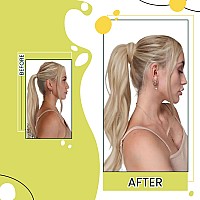 Runature Ponytail Extension Human Hair Blonde 14 Inch Ponytail Human Hair Extensions Short Hairpiece Full Ends Ash Blonde With P