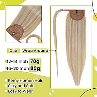 Runature Ponytail Extension Human Hair Blonde 14 Inch Ponytail Human Hair Extensions Short Hairpiece Full Ends Ash Blonde With P