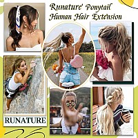 Runature Ponytail Extension Human Hair Blonde 14 Inch Ponytail Human Hair Extensions Short Hairpiece Full Ends Ash Blonde With P