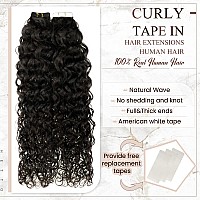 Hetto Curly Hair Extensions Tape In Human Hair Brown Tape On Curly Hair Extensions 14 Inch 2 Darkest Brown Natural Wave Tape In