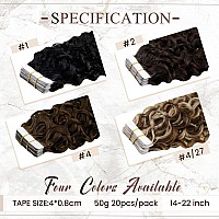 Hetto Curly Hair Extensions Tape In Human Hair Brown Tape On Curly Hair Extensions 14 Inch 2 Darkest Brown Natural Wave Tape In