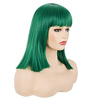 Morvally Short Straight Bob Wig Heat Resistant Hair With Blunt Bangs Natural Looking Cosplay Costume Daily Wigs 14 Green