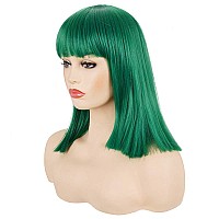 Morvally Short Straight Bob Wig Heat Resistant Hair With Blunt Bangs Natural Looking Cosplay Costume Daily Wigs 14 Green