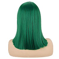 Morvally Short Straight Bob Wig Heat Resistant Hair With Blunt Bangs Natural Looking Cosplay Costume Daily Wigs 14 Green