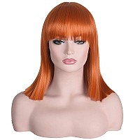 Morvally Short Straight Ginger Bob Wig With Blunt Bangs Heat Resistant Hair Natural Looking Cosplay Costume Daily Wigs 14 273