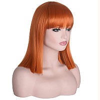 Morvally Short Straight Ginger Bob Wig With Blunt Bangs Heat Resistant Hair Natural Looking Cosplay Costume Daily Wigs 14 273