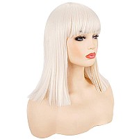 Morvally Short Straight Bob Wig Heat Resistant Hair With Blunt Bangs Natural Looking Cosplay Costume Daily Wigs 14 Blonde