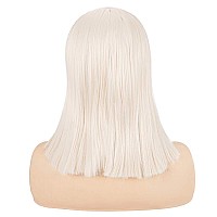 Morvally Short Straight Bob Wig Heat Resistant Hair With Blunt Bangs Natural Looking Cosplay Costume Daily Wigs 14 Blonde