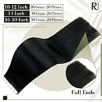 Runature 20 Inch Tape Hair Extensions Real Human Hair Black Seamless Invisible Tape In Human Hair Extensionsnatural Hair Tape On