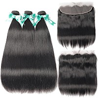 Beauhair Brazilian Straight Hair 3 Bundles With Frontal Closure20 22 2418Frontal 13X4 Ear To Ear Lace Frontal Closure With Bu