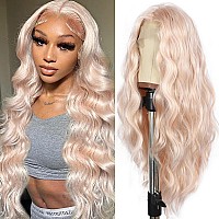 Sapphirewigs Long Body Wave Wig Synthetic Lace Front Wig Rose Gold Blonde Hair Loose Curly Wig Heat Resistant Hair Halloween Dai