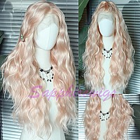 Sapphirewigs Long Body Wave Wig Synthetic Lace Front Wig Rose Gold Blonde Hair Loose Curly Wig Heat Resistant Hair Halloween Dai