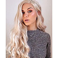 Sapphirewigs Long Body Wave Wig Synthetic Lace Front Wig Rose Gold Blonde Hair Loose Curly Wig Heat Resistant Hair Halloween Dai