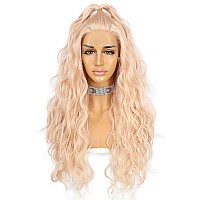 Sapphirewigs Long Body Wave Wig Synthetic Lace Front Wig Rose Gold Blonde Hair Loose Curly Wig Heat Resistant Hair Halloween Dai