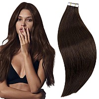 Runature 20 Inch Tape Ins Human Hair Extensions Brown Brazilian Straight Tape In Hair Extensions Real Human Hair Skin Weft Seaml