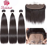 Beauhair Brazilian Straight Hair 3 Bundles With Frontal Closure12 14 1612Frontal 13X4 Ear To Ear Lace Frontal Closure With Bu