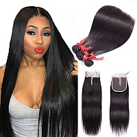 Beauhair Straight Bundles With Closure Middle Part16 18 2014Closure Brazilian Straight Human Hair 3 Bundles With Middle Part