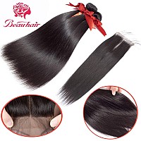 Beauhair Straight Bundles With Closure Middle Part16 18 2014Closure Brazilian Straight Human Hair 3 Bundles With Middle Part