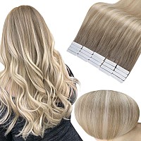 Full Shine Blonde Tape in Hair Extensions 14 Inch Tape in Extensions Color 19 Grey Fading to 8 Ash Brown And 60 Blonde Seamless Skin Weft Tape in Human Hair 50 Gram Straight Hair Extensions 20Pcs