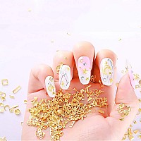 Wokoto 6 Boxes 3D Hollow Gold Nail Decoration Shell Metal Nail Studs Nail Jewels Kit With 1Pc Tweezers And Picker Pencil