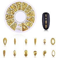 Wokoto 6 Boxes 3D Hollow Gold Nail Decoration Shell Metal Nail Studs Nail Jewels Kit With 1Pc Tweezers And Picker Pencil