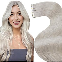 Laavoo Tape In Extensions Human Hair Platinum Blonde Tape In Hair Extensions 40 Pieces 22 Inch Solid Color 60 White Blonde Huma