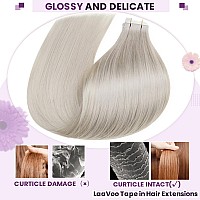 Laavoo Tape In Extensions Human Hair Platinum Blonde Tape In Hair Extensions 40 Pieces 22 Inch Solid Color 60 White Blonde Huma