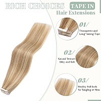 Rich Choices Tape In Hair Extensions Human Hair 40Pcs 100G Balayage Golden Brown Highlighted Bleach Blonde 100 Remy Hair Extens