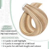 Rich Choices Tape In Hair Extensions Human Hair 40Pcs 100G Balayage Golden Brown Highlighted Bleach Blonde 100 Remy Hair Extens