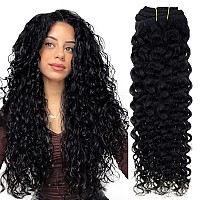 Hetto Black Curly Clip in Hair Extensions Human Hair 14 Inch #1 Jet Black Wavy Hair Extensions Clip in Human Hair 7pcs 105+20g Full Head Natural Wavy Clip in Extensions