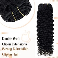 Hetto Black Curly Clip in Hair Extensions Human Hair 14 Inch #1 Jet Black Wavy Hair Extensions Clip in Human Hair 7pcs 105+20g Full Head Natural Wavy Clip in Extensions