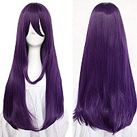 Anogol Hair Cap32Inch80Cm Long Purple Wig With Bangs For Women Anime Cosplay Peluca Morada Larga Para Mujer Straight Women Wi