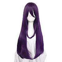 Anogol Hair Cap32Inch80Cm Long Purple Wig With Bangs For Women Anime Cosplay Peluca Morada Larga Para Mujer Straight Women Wi