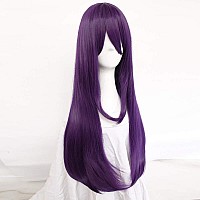 Anogol Hair Cap32Inch80Cm Long Purple Wig With Bangs For Women Anime Cosplay Peluca Morada Larga Para Mujer Straight Women Wi