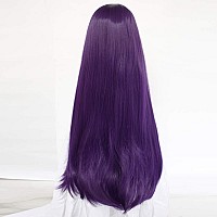 Anogol Hair Cap32Inch80Cm Long Purple Wig With Bangs For Women Anime Cosplay Peluca Morada Larga Para Mujer Straight Women Wi